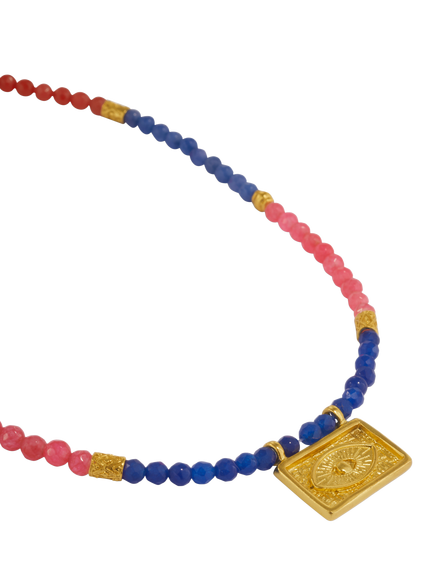 Ottoman Hands Arden Evil Eye Gemstone Beaded Necklace, Gold - view 2, Gold