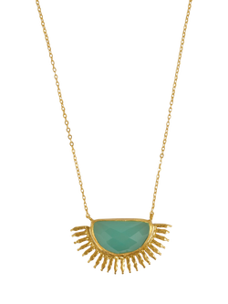 Ottoman Hands Sunrise Aqua Chalcedony Necklace, Gold, Gold