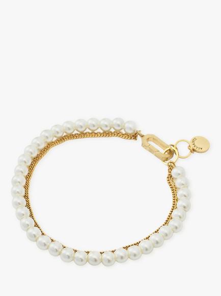 AllSaints Pearl Multi Chain Bracelet, Gold - view 2, Pearl / Gold