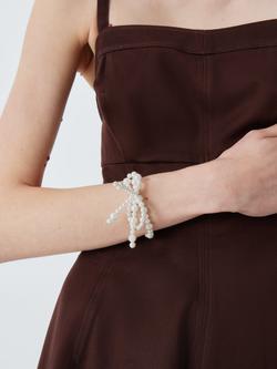 Completedworks x John Lewis Glass Pearl Bow Bracelet, Gold - view 2, Gold