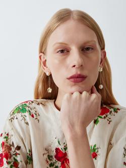 Completedworks x John Lewis Flower and Pearl Asymmetric Earrings, Gold - view 2, Gold