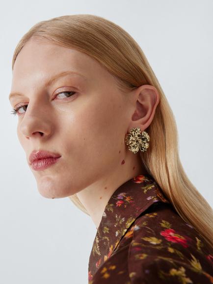 Completedworks x John Lewis Gold Large Flower Studs, Gold - view 2, Gold