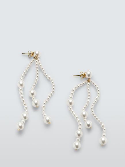 Completedworks x John Lewis Twisted Glass Pearl Bead Earrings, Gold, Gold