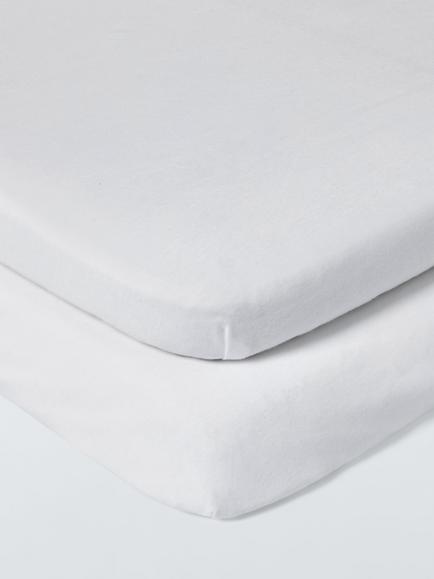 John Lewis Organic Cotton Fitted Pram Crib Sheets, Pack of 2, White, White
