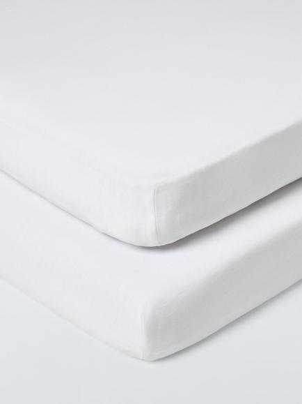 John Lewis Organic Cotton Fitted Cot Sheets, Pack of 2, White, White