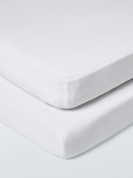 John Lewis Organic Cotton Fitted Cotbed Sheets, Pack of 2, White, White