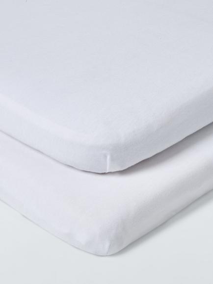 John Lewis Organic Cotton Fitted Moses Basket Sheets, Pack of 2, White, White