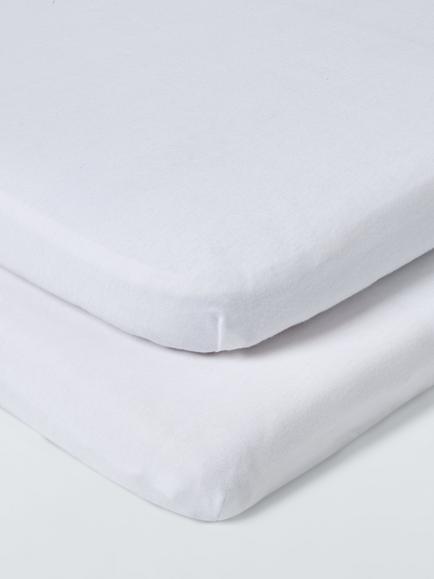John Lewis Organic Cotton Fitted Travel Cot Sheets, Pack of 2, White, White