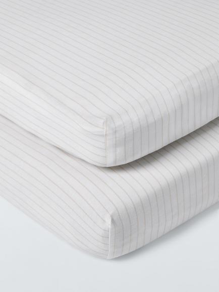 John Lewis Stripe Cotton Fitted Cot Sheets, Pack of 2, White, White