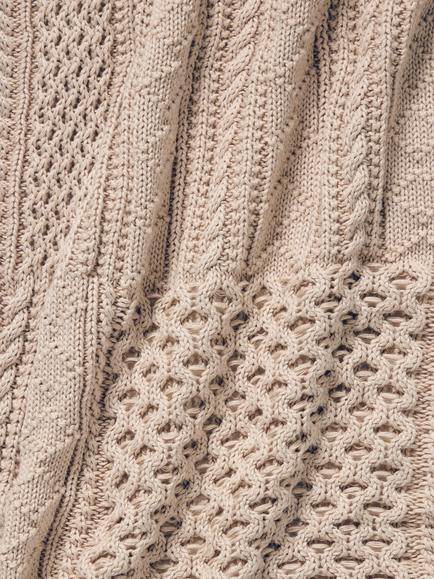 John Lewis Cable Knit Patchwork Blanket, Taupe - view 2, Taupe