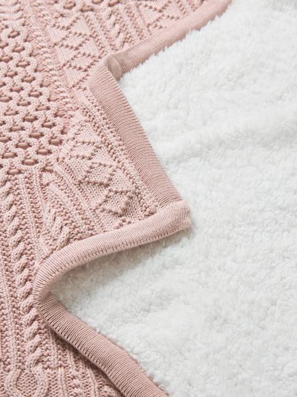 John Lewis Cable Knit Sherpa Blanket, Pink - view 2, Pink