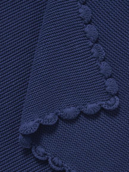 John Lewis Scallop Knit Baby Blanket - view 2, Navy