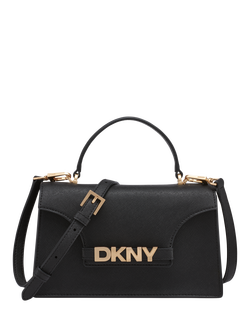 DKNY Avril Leather Crossbody Satchel Bag, Black/Gold, Black/Gold