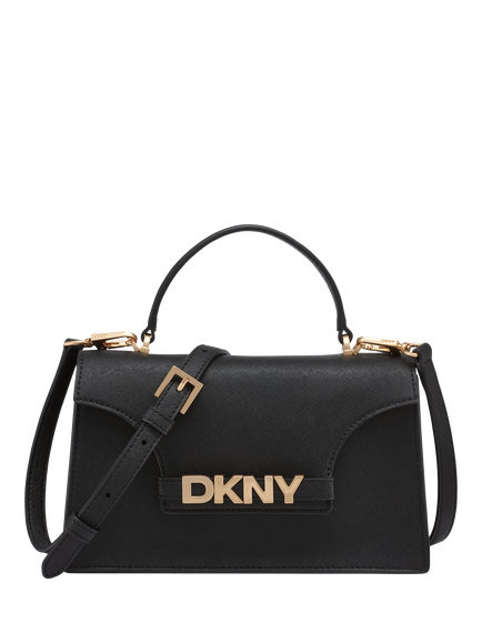 DKNY Avril Leather Crossbody Satchel Bag, Black/Gold, Black/Gold