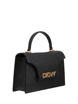 DKNY Avril Leather Crossbody Satchel Bag, Black/Gold - view 2, Black/Gold
