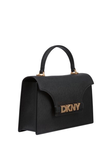 DKNY Avril Leather Crossbody Satchel Bag, Black/Gold - view 2, Black/Gold