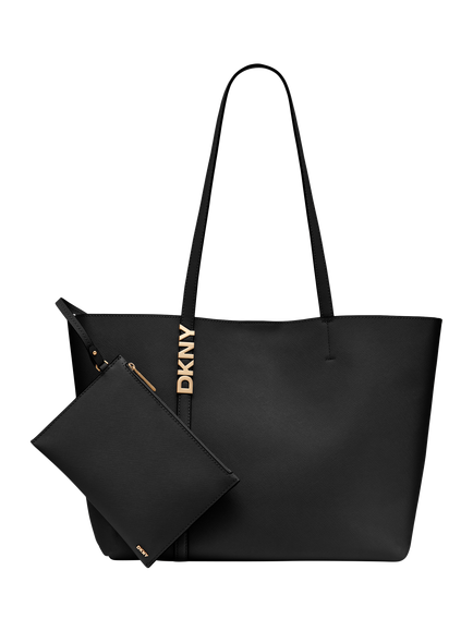 DKNY Avril Twin Handle Leather Tote Bag, Black/Gold, Black/Gold