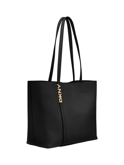 DKNY Avril Twin Handle Leather Tote Bag, Black/Gold - view 2, Black/Gold