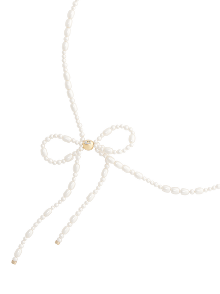 Coach Bow Charm Choker Necklace, Pearl - view 2, Pearl