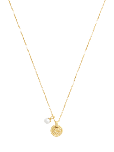 Coach Sculpted Disc Pendant Necklace, Gold - view 2, Gold