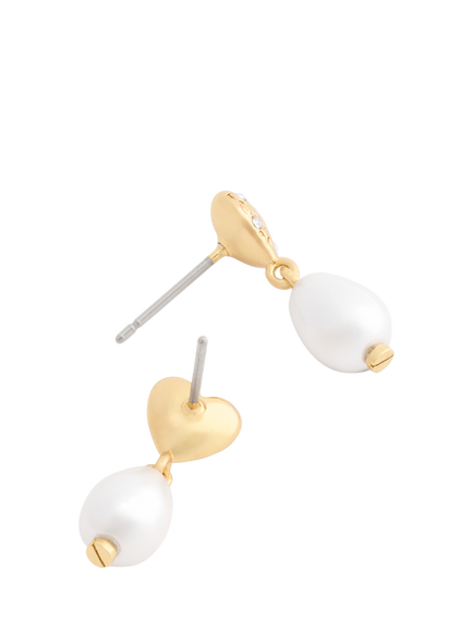 Coach Heart Drop Earrings, Pearl - view 2, Pearl