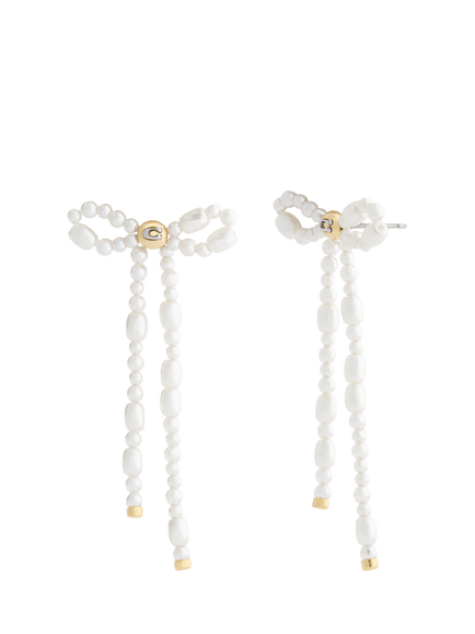Coach Bow Drop Earrings, Pearl, Pearl