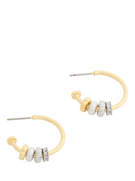 Coach Rondelle Charm Hoop Eearrings, Two Tone - view 2, Two Tone