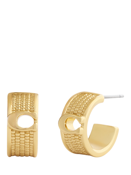 Coach Textured C Huggie Hoop Earrings, Gold, Gold