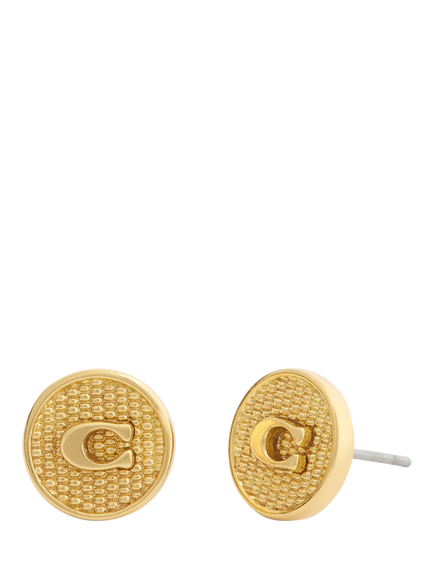Coach Textured Coin Stud Earrings, Gold, Gold