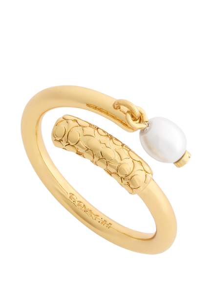 Coach Sculpted C Drop Ring, Pearl, O - view 2, Pearl