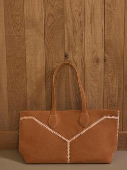 Mint Velvet Blanket Stitch Pure Suede Tote Bag, Brown/Cream - view 2, Brown/Cream