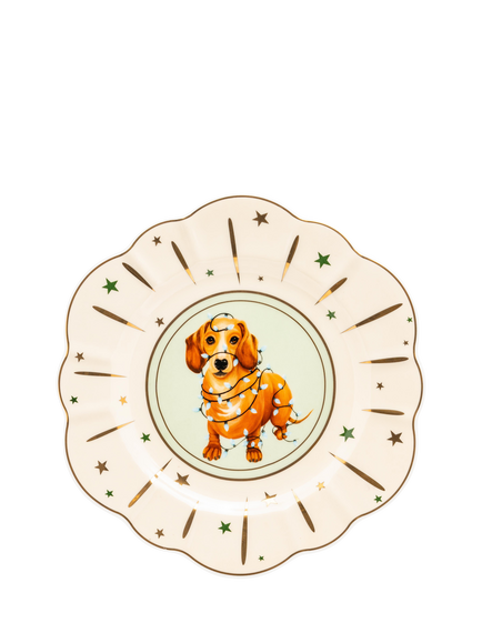 Yvonne Ellen Christmas Sausage Dog Bone China Plate, 23cm, Multi