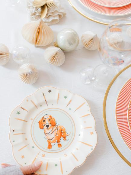 Yvonne Ellen Christmas Sausage Dog Bone China Plate, 23cm - view 2, Multi