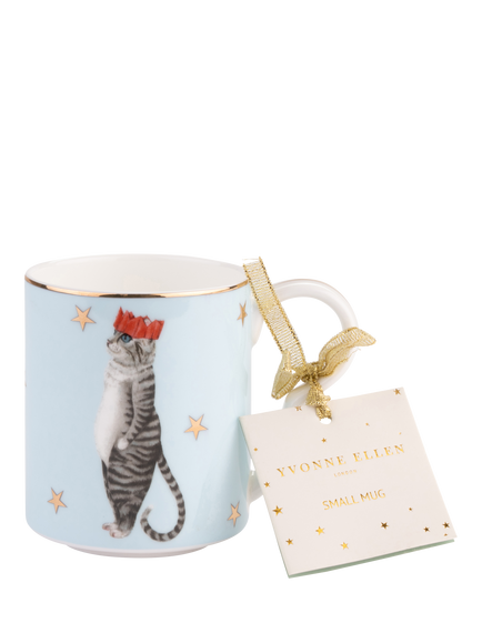 Yvonne Ellen Christmas Cat Star Bone China Mug, 350ml, Blue, Multi