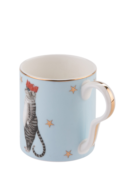 Yvonne Ellen Christmas Cat Star Bone China Mug, 350ml, Blue - view 2, Multi