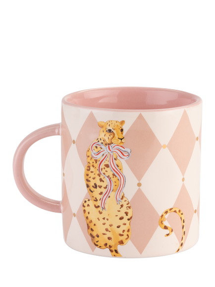 Yvonne Ellen Cheetah Diamond Fine China Mug, 370ml, Pink - view 2, Multi