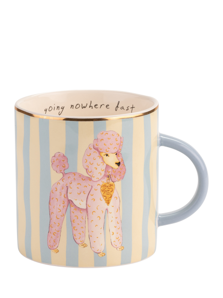 Yvonne Ellen Poodle Striped Fine China Mug, 370ml, Pink, Multi