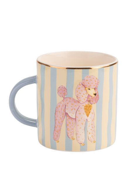 Yvonne Ellen Poodle Striped Fine China Mug, 370ml, Pink - view 2, Multi