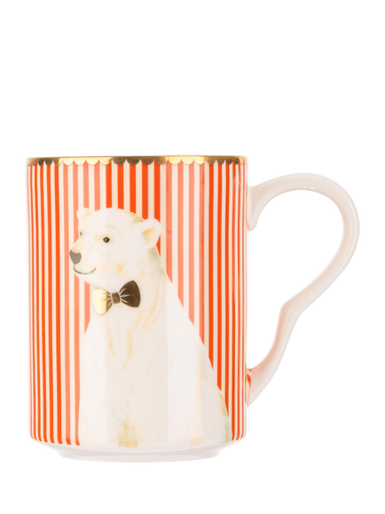Yvonne Ellen Polar Bear Christmas Striped Bone China Mug, 350ml, Red, Multi