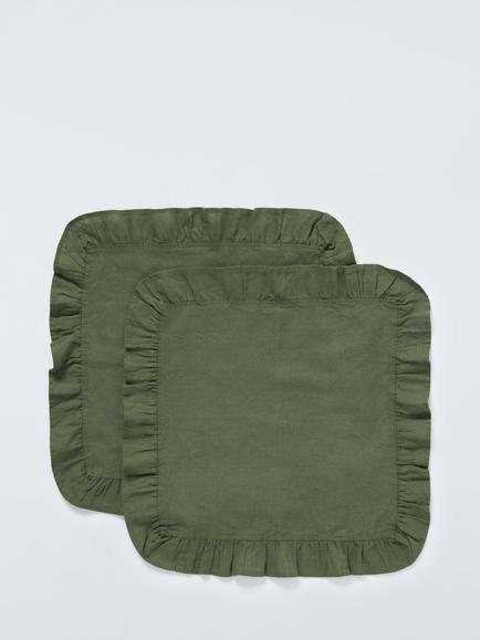 John Lewis Ruffle Linen Cotton Napkins, Set of 2, Green, Green