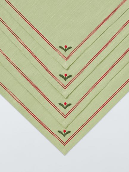 John Lewis Berry Border Cotton Napkins, Set of 4, Green/Red - view 2, Green/Red