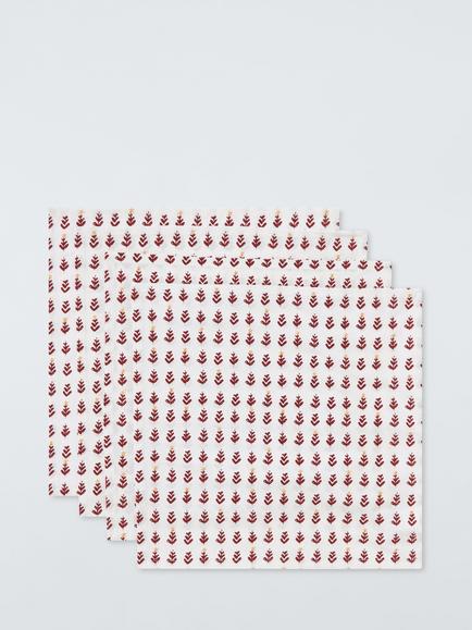 John Lewis Christmas Tree Block Print Cotton Napkins, Set of 4, White/Berry Red, White/Berry Red