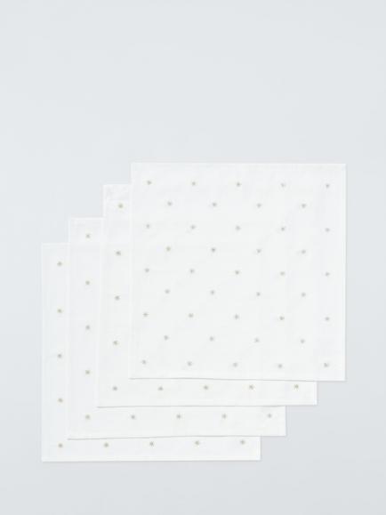 John Lewis Embroidered Scatter Star Cotton Napkins, Set of 4, White/Gold, White/Gold