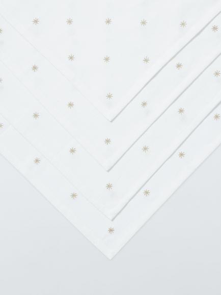 John Lewis Embroidered Scatter Star Cotton Napkins, Set of 4, White/Gold - view 2, White/Gold