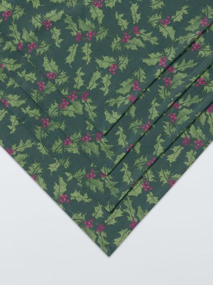 John Lewis Holly Cotton Napkins, Set of 4, Green - view 2, Green/Red