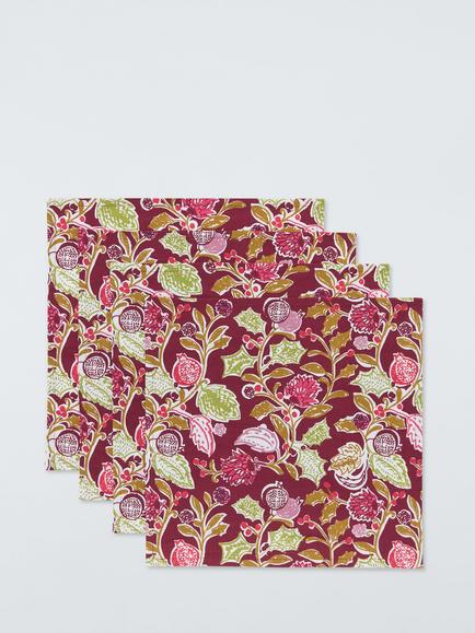 John Lewis Pomegranate & Berry Cotton Napkins, Set of 4, Red/Multi, Multi