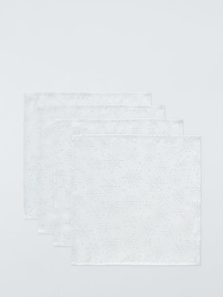 John Lewis Snowflake Woven Jacquard Cotton Napkins, Set of 4, Silver, Silver