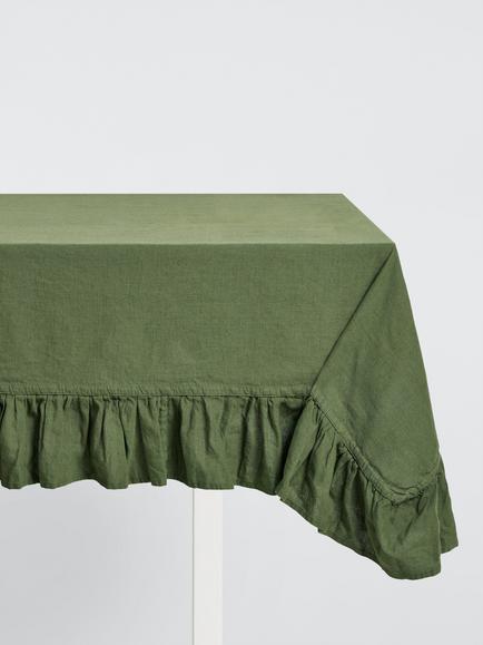 John Lewis Ruffle Linen Cotton Tablecloth, 160 x 250cm, Green, Green