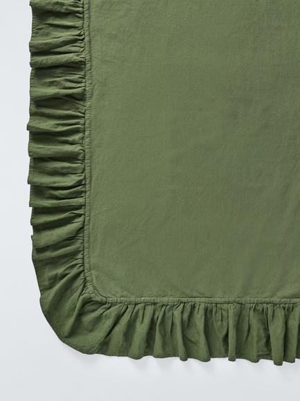 John Lewis Ruffle Linen Cotton Tablecloth, 160 x 250cm, Green - view 2, Green