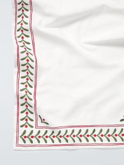 John Lewis Berry Border Cotton Table Runner, 250cm, White/Green/Red - view 2, White/Green/Red